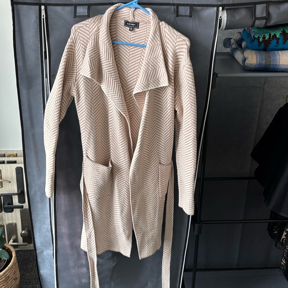 Kayla’s Armoire sweater, jacket size M/L great condition, tan and white striped